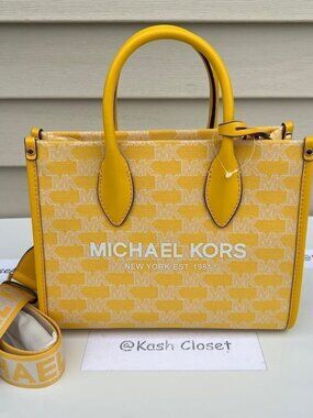 Michael Kors tote mirella small shopper top zip handbag crossbody bag butter
